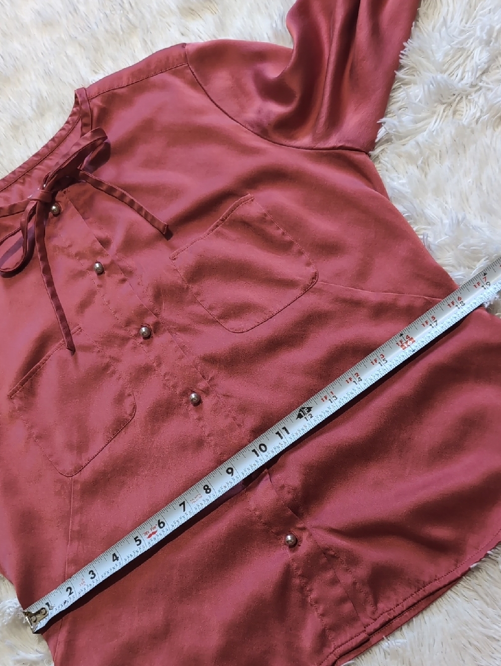Vintage Talbots 100% Pure Silk Rose Pink Faux Pearl Button Up Blouse 10 - Picture 9 of 10